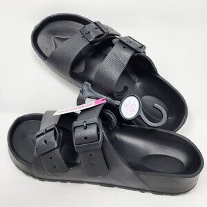 New Bobbie Brooks Womens Large 9/10 Black Slip On Adjustable Straps Foam Sandals